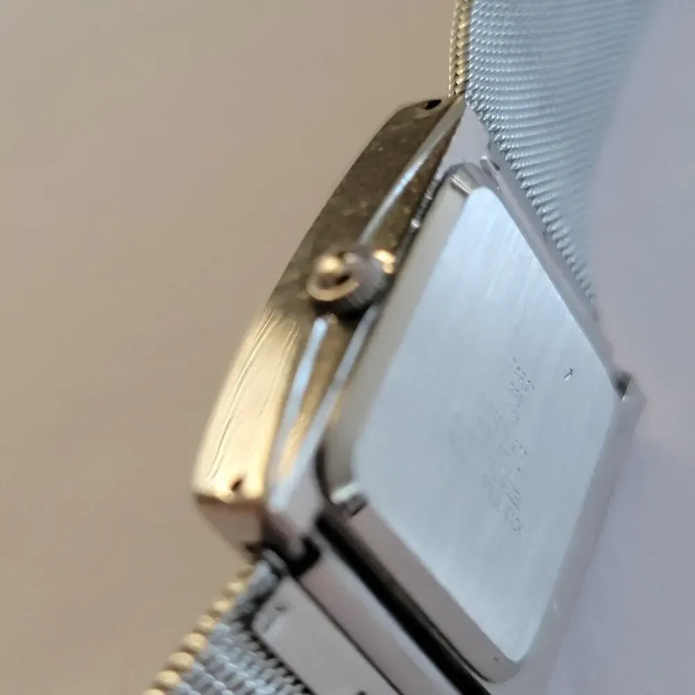 Womens Watch Black Dial Square Case Silver Mesh Bracelet Quartz Analog